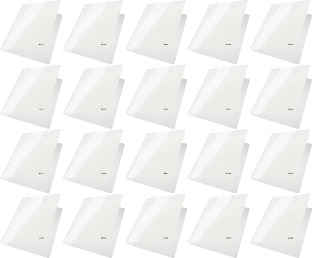 20x Skoroszyt kartonowy bez oczek Leitz Wow, A4, do 60 kartek, 300g/m2, biały