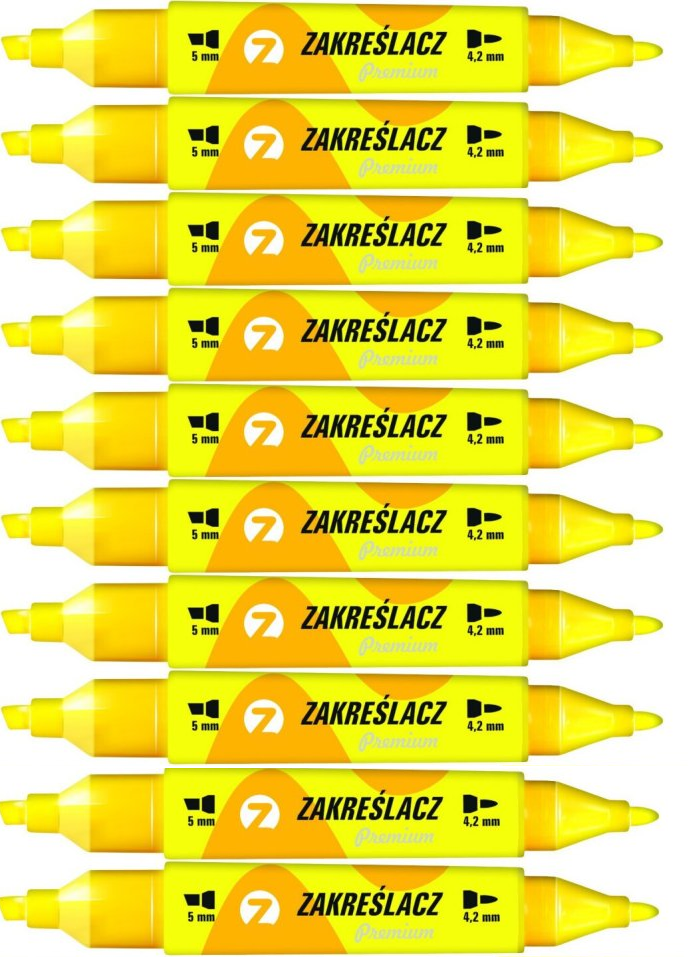 10x Zakreślacz dwustronny Tetis, okrągła/ścięta, 4.2mm/5mm, żółty