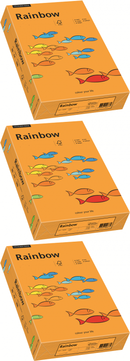 3x Papier ksero Papyrus Rainbow, A4, 160g/m2, 250 arkuszy, pomarańczowy ciemny