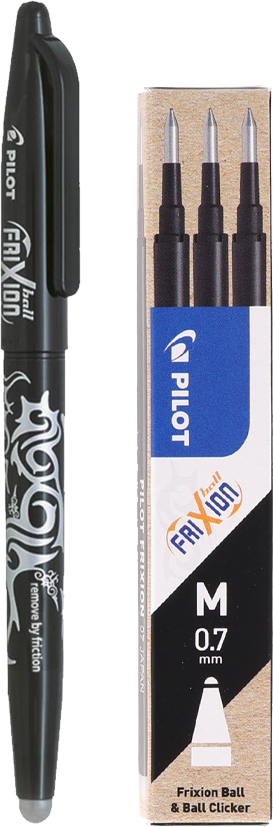 Zestaw 1x Pióro kulkowe wymazywalne Pilot Frixion Ball, 0.7mm, czarny + wkłady