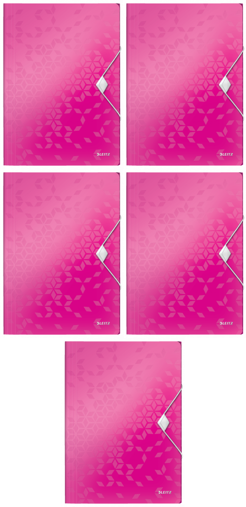 5x Teczka plastikowa z gumką Leitz Wow, A4, 15mm, różowy