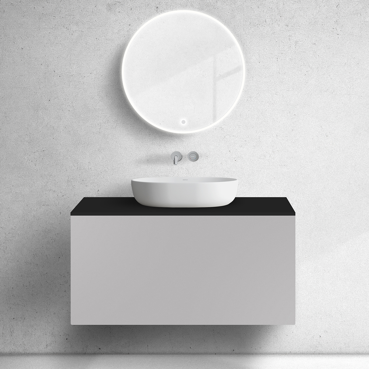 Zestaw Oltens Lun szafka podumywalkowa 100 cm z blatem kaszmir/czarny mat 68685900 - Wysyłka w 24h