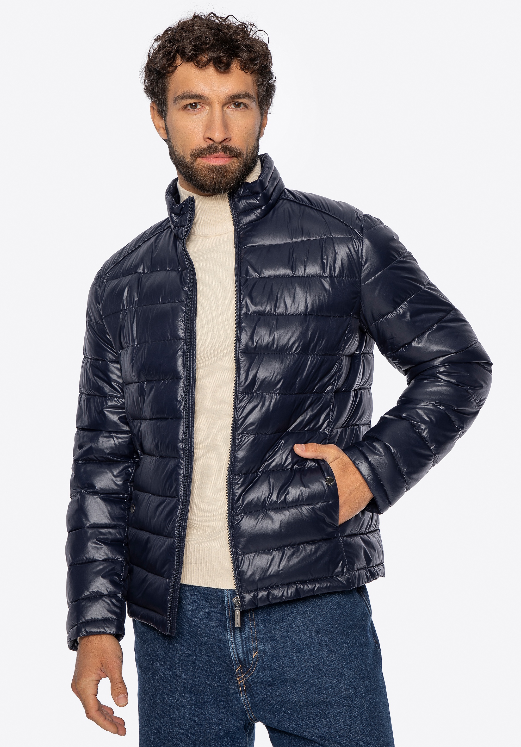 Męska kurtka przejściowa pikowana granatowa