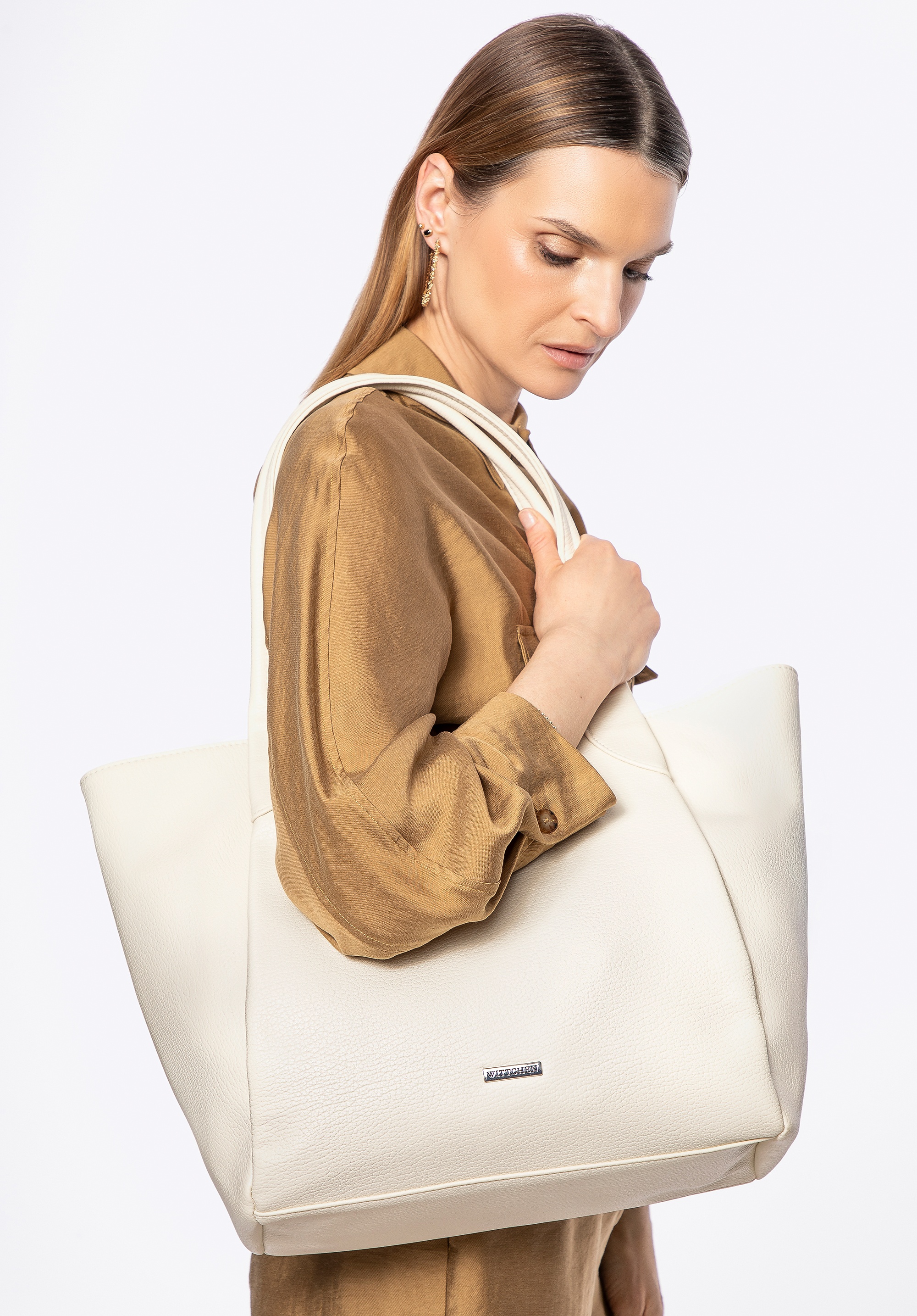 Damska shopperka z miękkiej ekoskóry kremowa