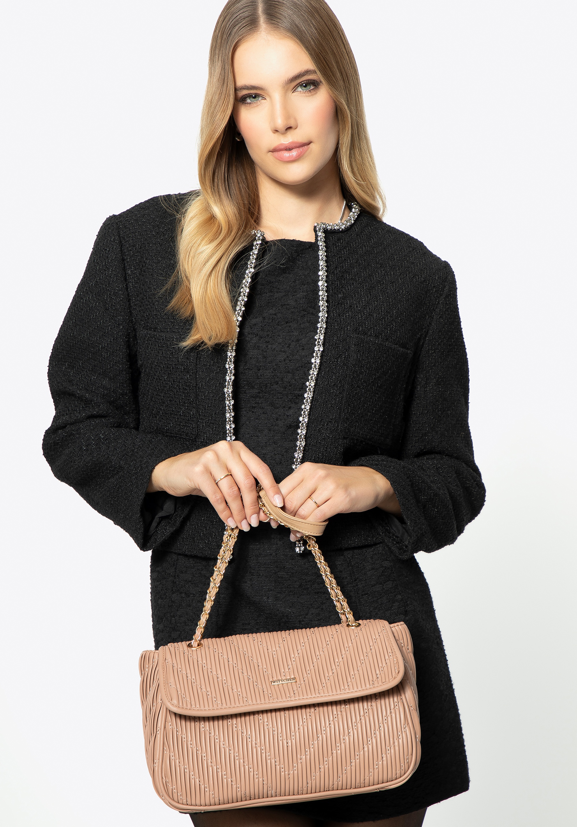 Crossbody z ekoskóry na łańcuszku beżowa