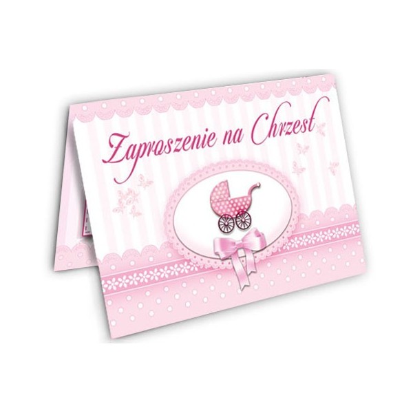 Zaproszenie na Chrzest, różowe, 1 szt.