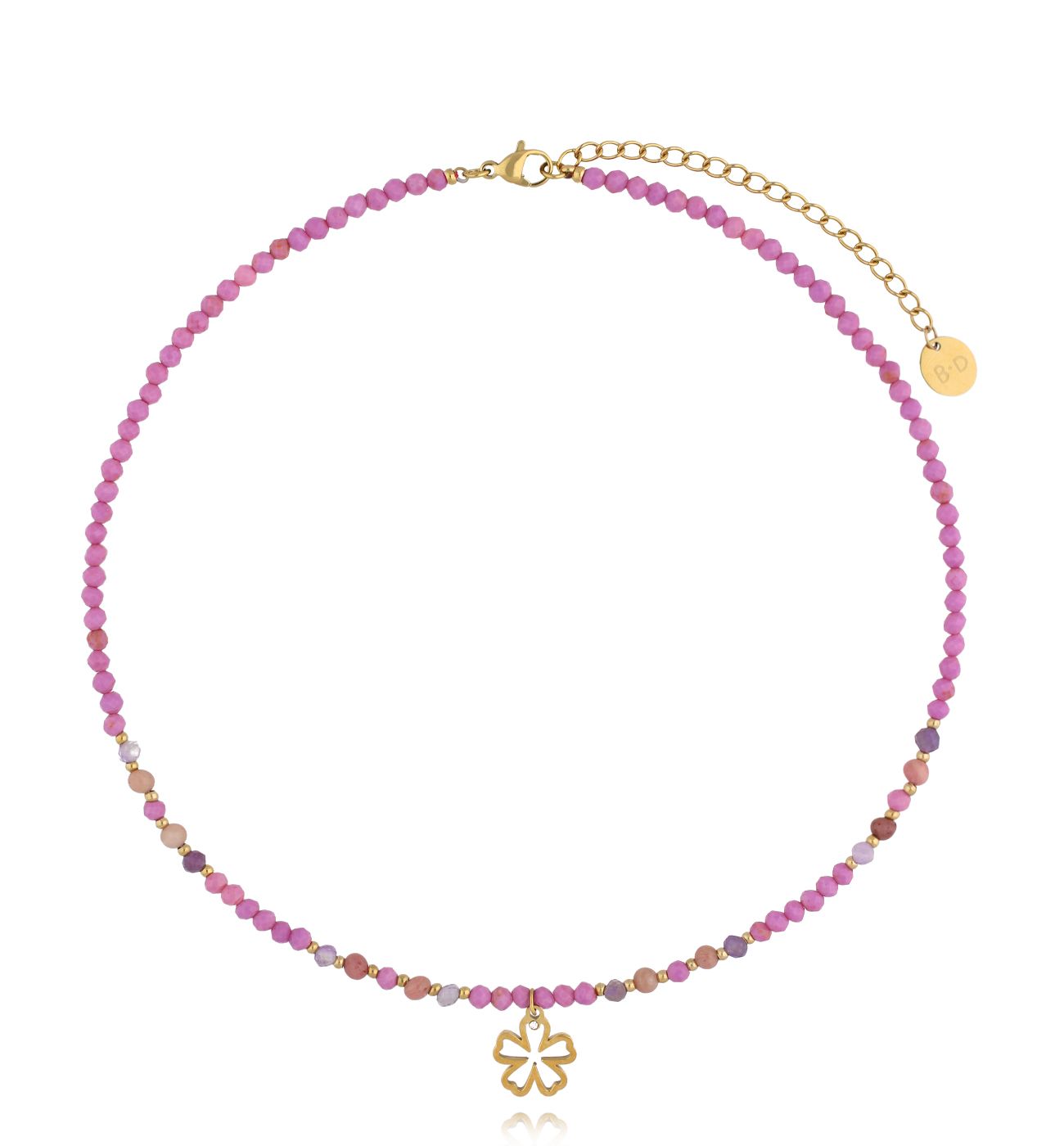 Naszyjnik fioletowy ze złotym kwiatuszkiem NTW1423