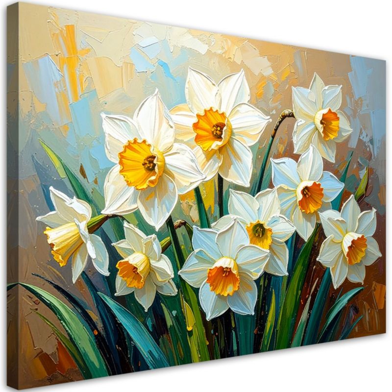 Obraz nowoczesny do salonu Feeby Żonkile Białe Kwiaty Abstrakcja 60x40cm 1szt