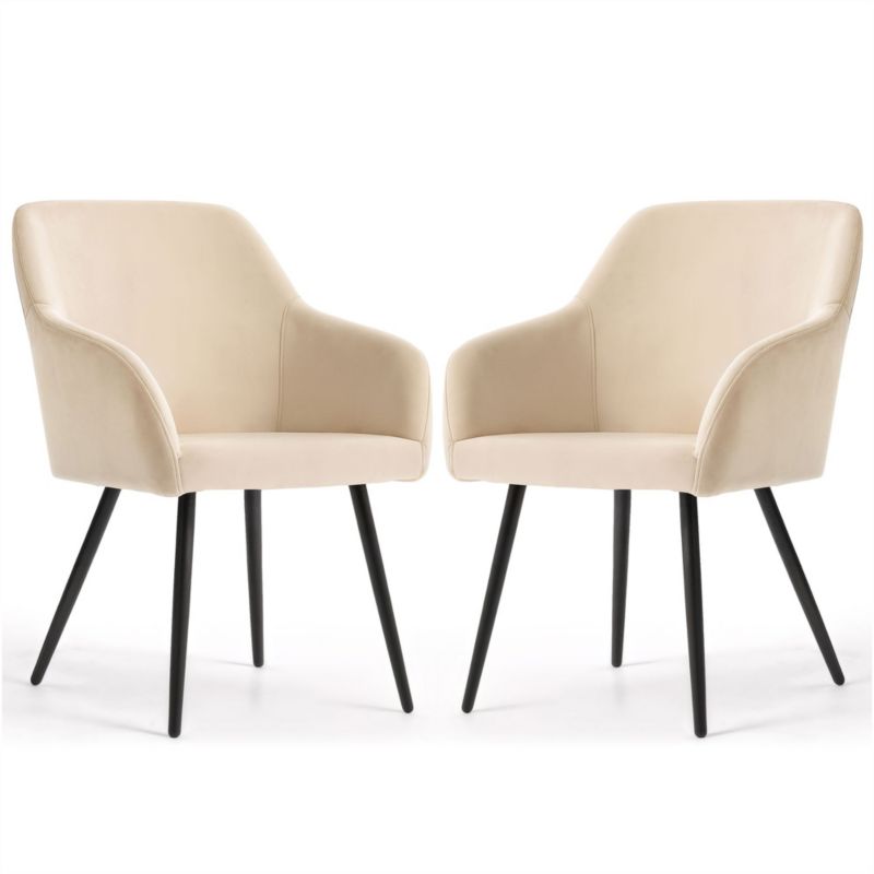Welurowe krzesło tapicerowane gładkie AKORD Beżowe ESTELLE Czarne nogi 2 szt.