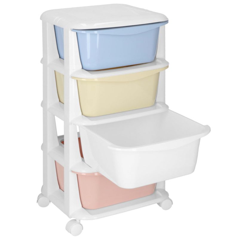 Mobilny organizer na zabawki z 4 pojemnikami Springos regał na kółkach pastelowy 1 szt.