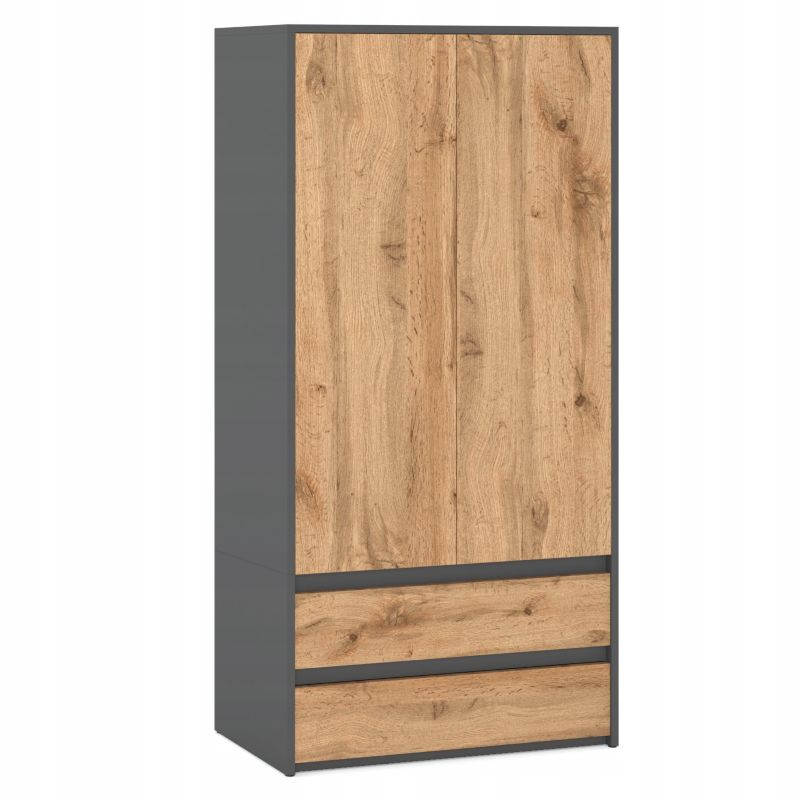 Szafa Stiv-Meble Hit 2 Drzwi 2 Szuflady 90Cm Szary Mat Dąb Wotan 90X50X180 Cm 1Szt.