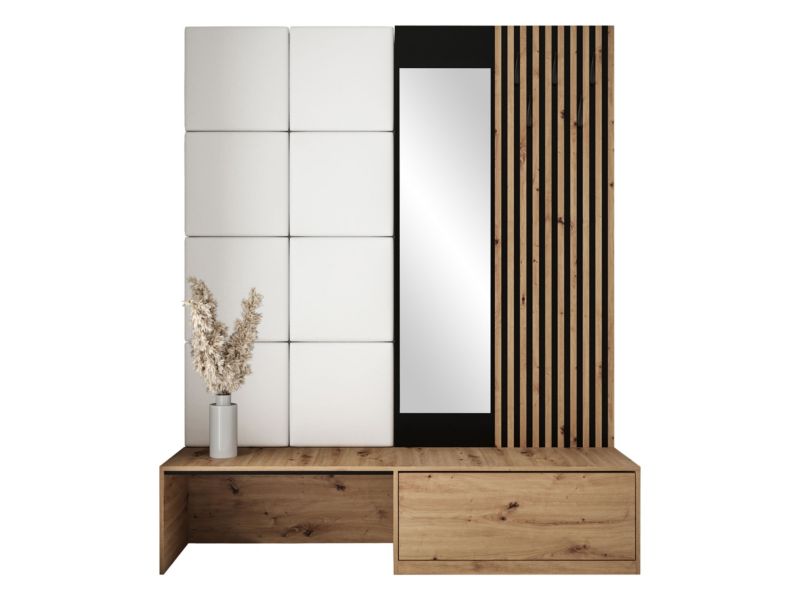 Zestaw MIRJAN 24 Premium I dąb artisan/czarny + biała ekoskóra 1 kpl.