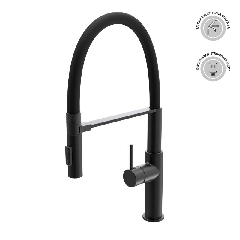 Bateria zlewozmywakowa Milo Amira z wyciąganą wylewką czarna