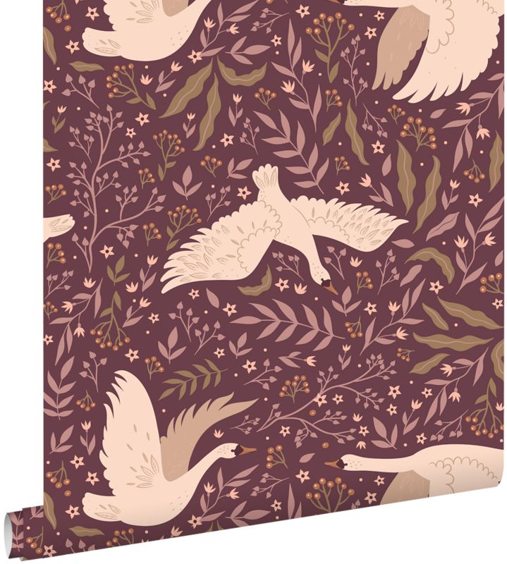 Tapeta ESTAhome łabędzie ciemnego fioletu 50 x 900 cm - 1 rol.
