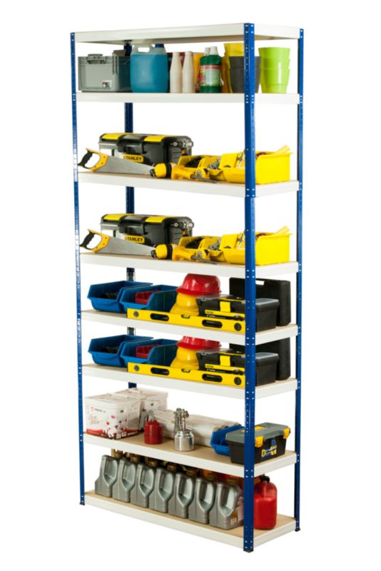 Regał metalowy MODO24 magazynowy niebiesko-biały helios 270x150x40cm 8 półek po 175 kg 1 szt.