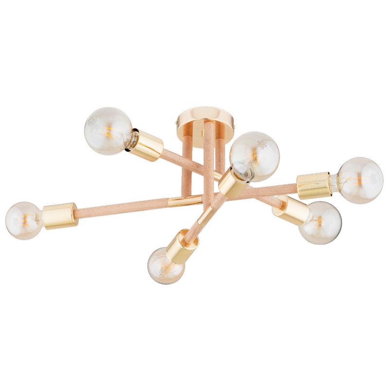 Lampa sufitowa wisząca Alfa Otello 2776 jasne drewno-złota minimalistyczna 6xE27 x 15W 1 szt.