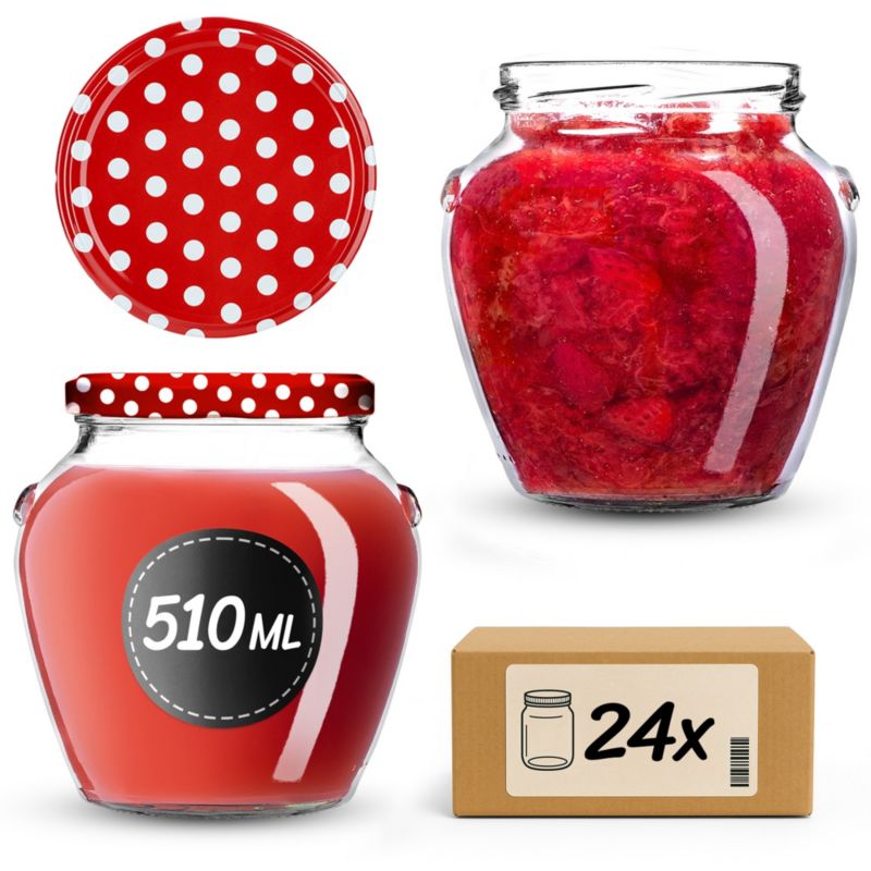 Słoiki KADAX na przetwory 510ml + wieczka "Groszek czerwony" 82 mm 24 szt.