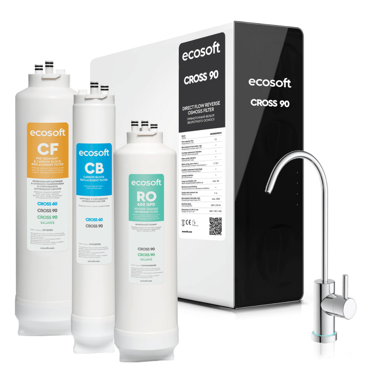 Filtr odwróconej osmozy Ecosoft CROSS 90 z przepływem bezpośrednim. Osmoza bez zbiornika.