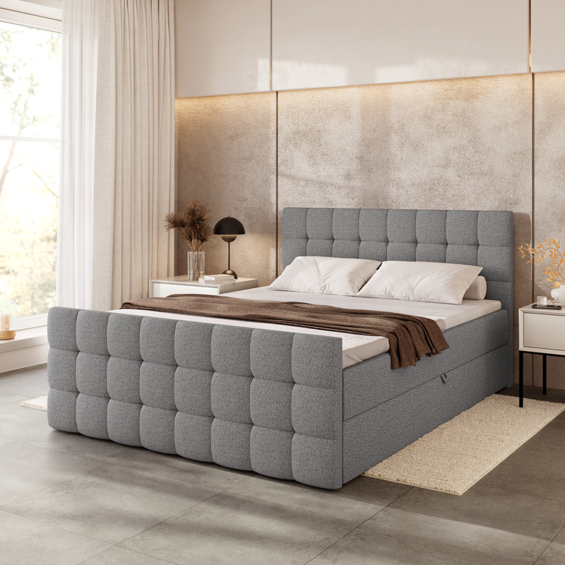 Szare łóżko 180x200 kontynentalne do sypialni DAKOTA DUO