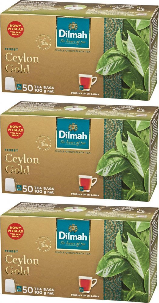 3x Herbata czarna w torebkach Dilmah Ceylon Gold, ekspresowa, 50 sztuk x 2g