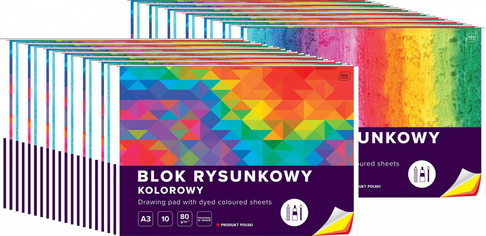 40x Blok rysunkowy Interdruk, A3, 10 kartek, kolorowy, mix wzorów