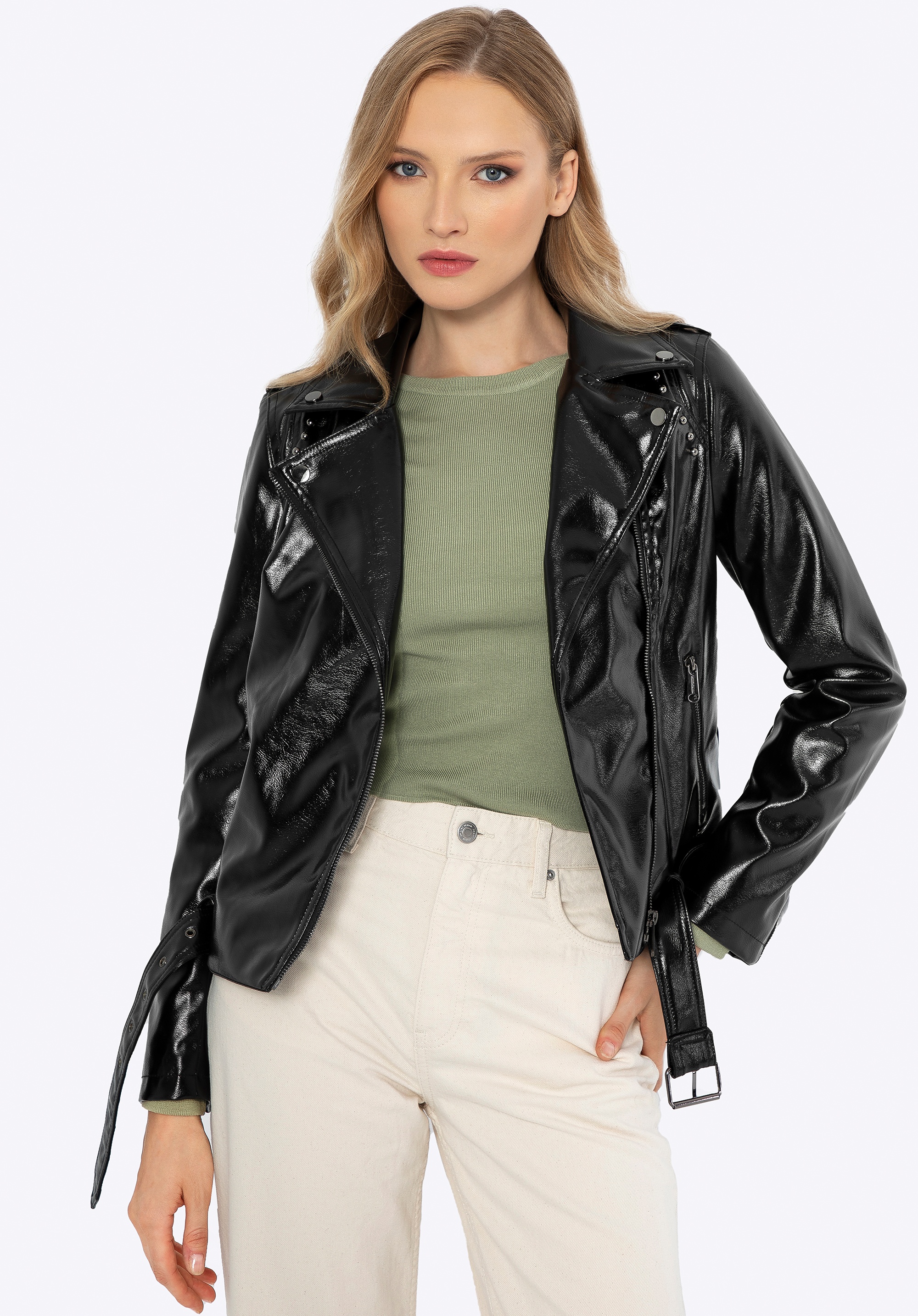 Dodatkowe rabaty - Damska ramoneska z nitami czarno - grafitowa