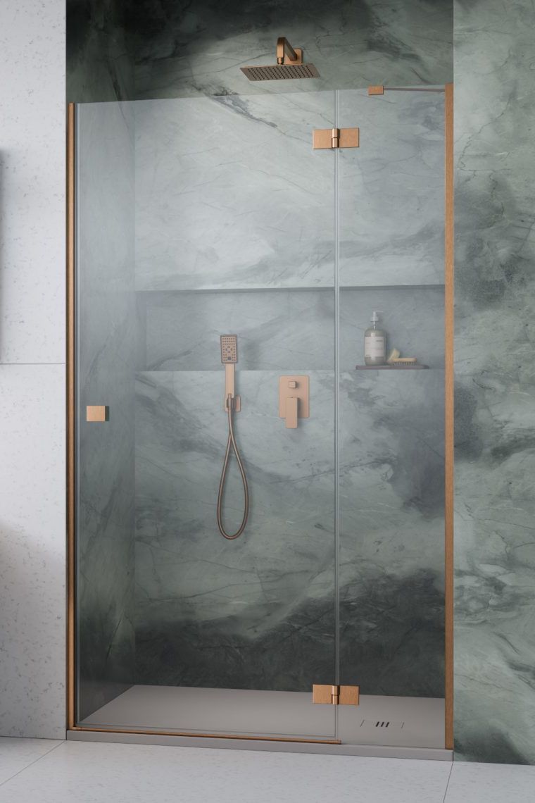 Darmowa Dostawa - Drzwi prysznicowe 100 cm uchylne miedź szczotkowany/szkło przezroczyste Radaway Essenza 6 Brushed Copper DWJ 13850149301R