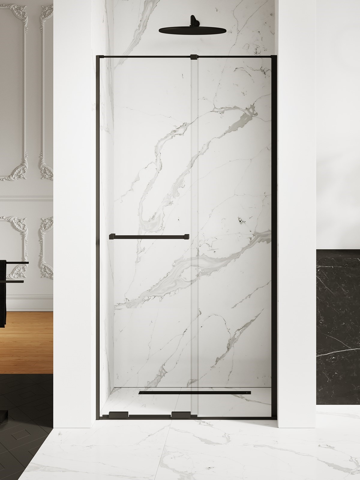 Darmowa Dostawa - Drzwi prysznicowe 140 cm rozsuwane czarny mat/szkło przezroczyste New Trendy Smart Black EXK6634