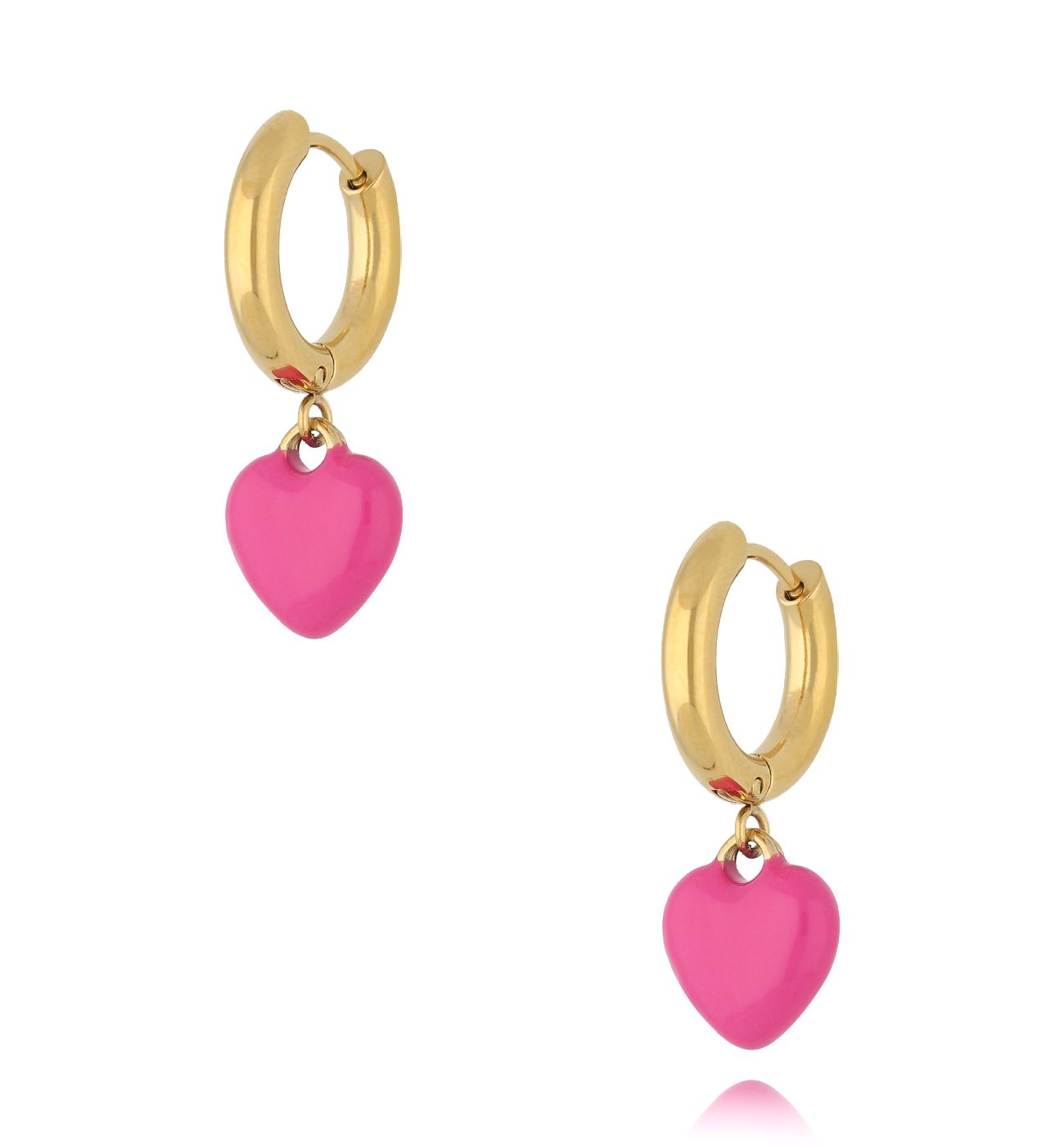 Kolczyki koła z fuksjowymi sercami Enamel Hearts - By Dziubeka