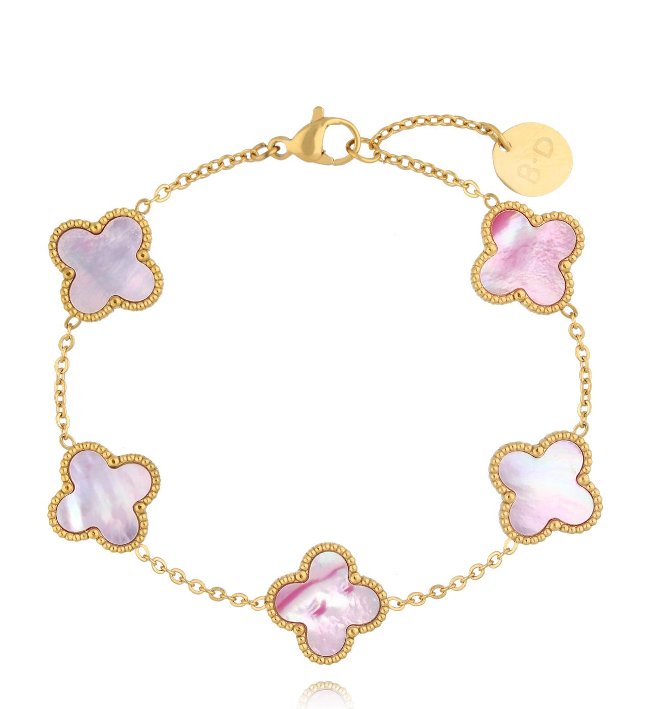 Bransoletka z różowymi koniczynkami Clovers BSY0117 - By Dziubeka