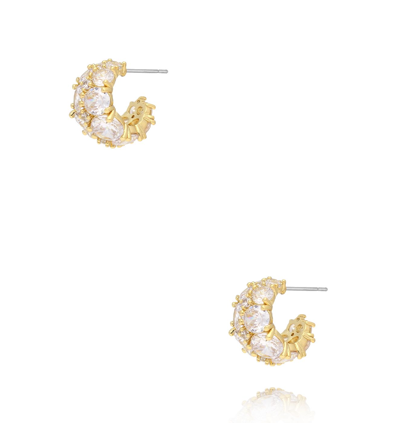 Kolczyki półkola z dużymi cyrkoniami złote - By Dziubeka