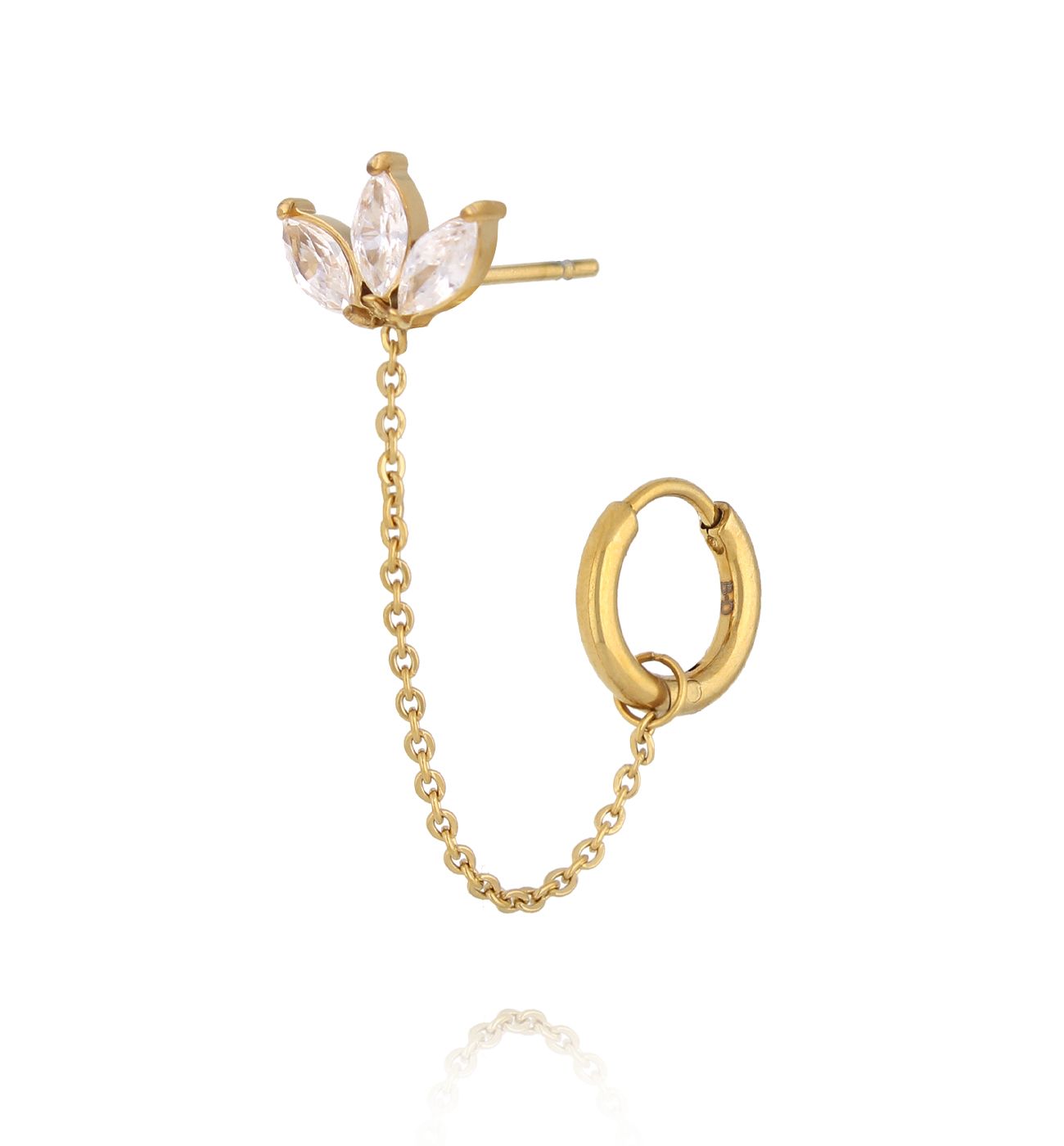 Kolczyk z łańcuszkiem i trzema cyrkoniami do dwóch dziurek - By Dziubeka