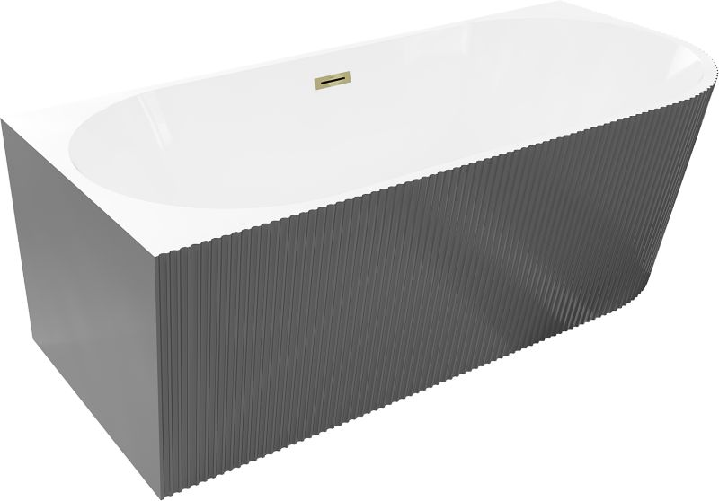 Wanna wolnostojąca Mexen Silo biała/szara 150x75 cm lewa ryflowana z przelewem złoty 1 szt.