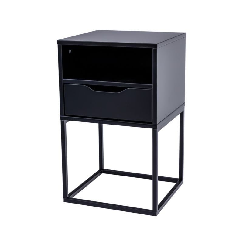 Stolik Nocny MDF POSNORD z Metalowa Ramą Półką i Szufladą - 38x36x63 cm Czarny, Lakierowany - Szafka Nocna 1szt.