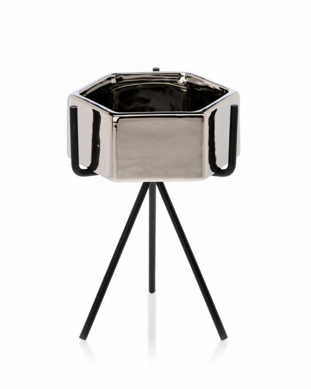 Doniczka Sashi Silver HowHomely srebrna ceramiczna h16,5 cm 1 szt.