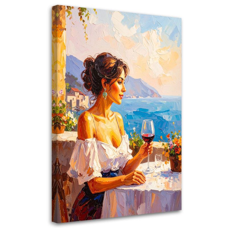 Obraz do salonu sypialni Feeby Portret Kobieta Wino Pejzaż 40x60cm 1szt