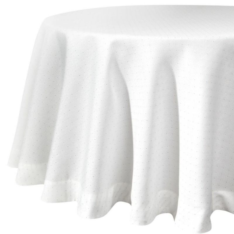 Okrągły Obrus ELLEN Eurofirany 150 cm biały zdobiony srebrną błyszczącą nicią z elegancką listwą szt. 1