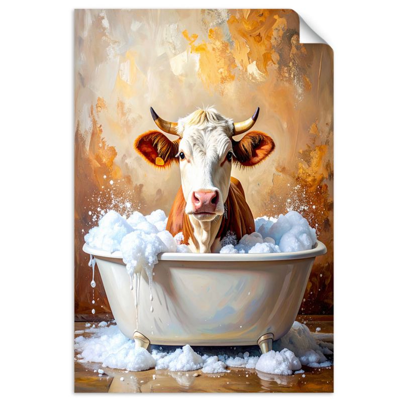 Naklejki samoprzylepne do salonu sypialni Feeby Krowa w wannie z pianą 70x100cm 1szt
