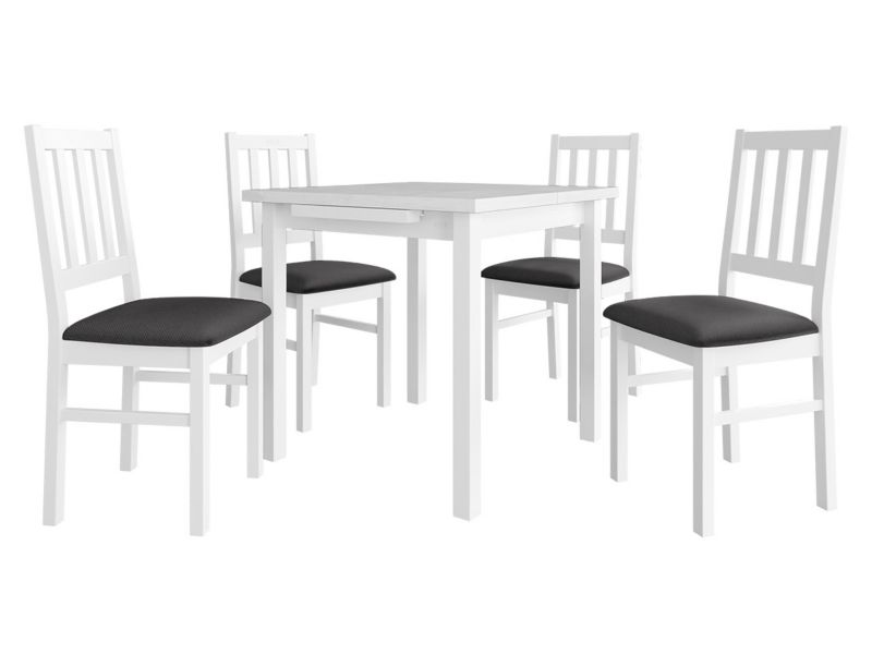 Zestaw DR09 MIRJAN 24 Stół rozkładany Max VII 80x80/110 + 4 krzesła Bos 4 biały + ciemnoszara tapicerka 1 kpl.