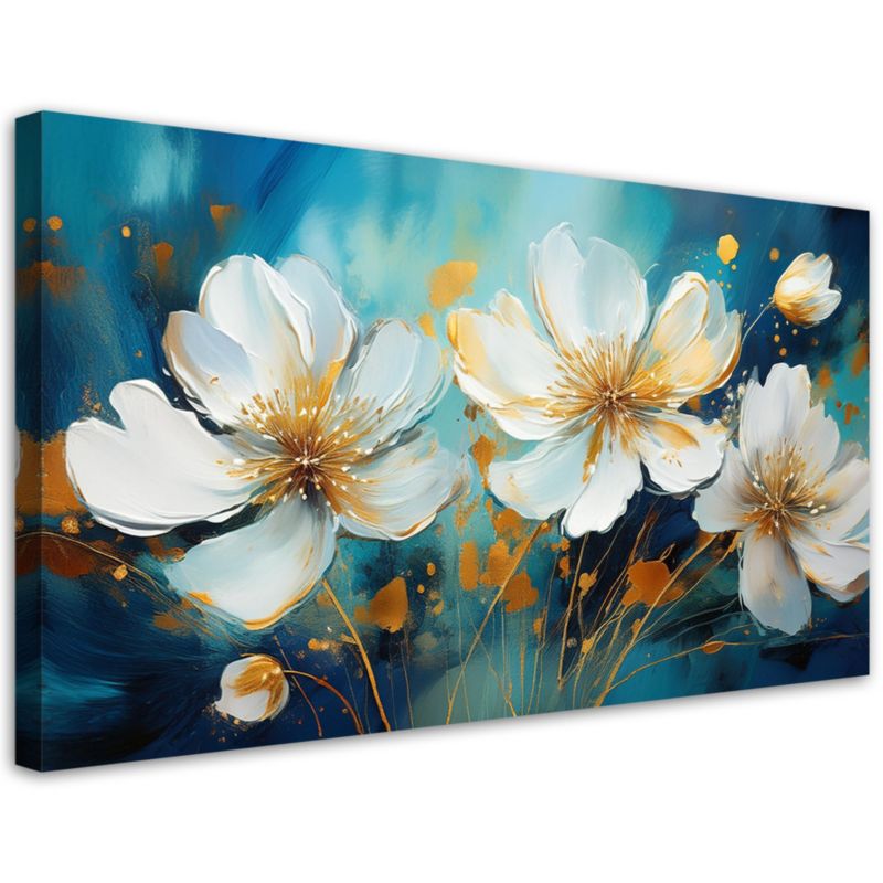 Obraz na płótnie Feeby Malowane Białe Kwiaty na turkusowym tle 100x50cm 1szt