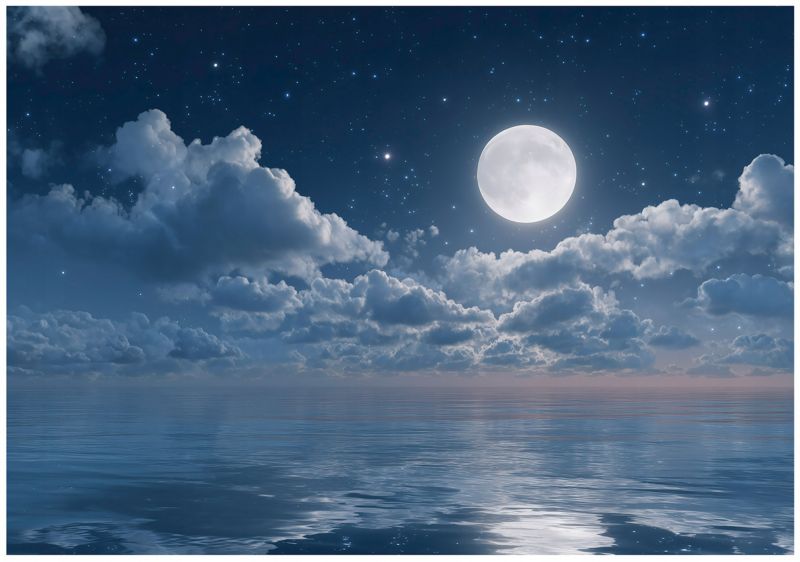 Fototapeta WALLARENA Do Sypialni Salonu Na Flizelinie Morze Chmury Ksieżyc Niebieski 250x175 cm 16199VX5 1 szt.