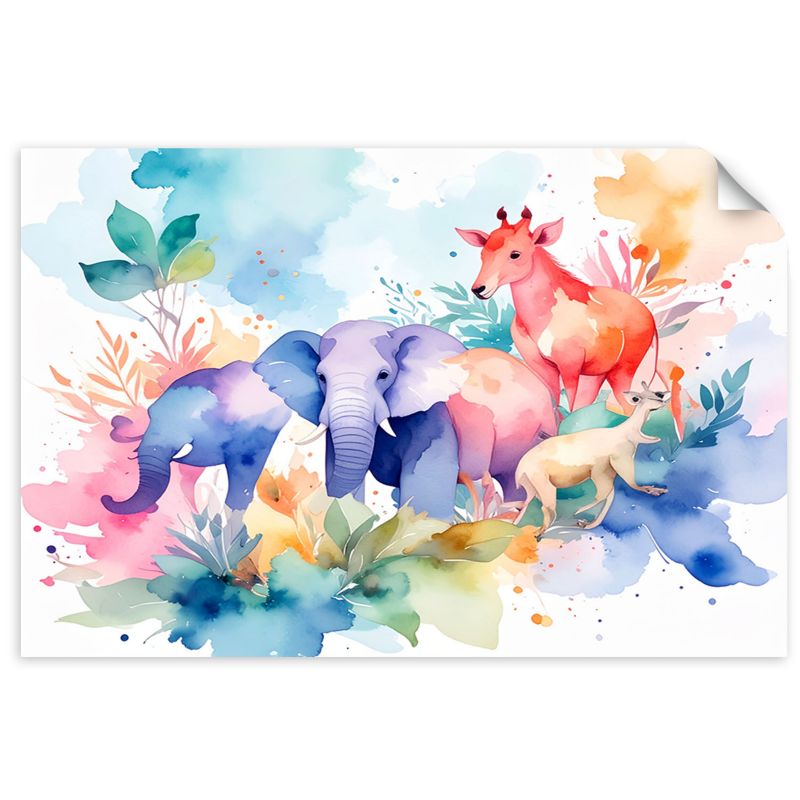 Naklejka na ścianę do salonu sypialni Feeby Kolorowe Zwierzęta afrykańskie akwarela 120x80cm 1szt
