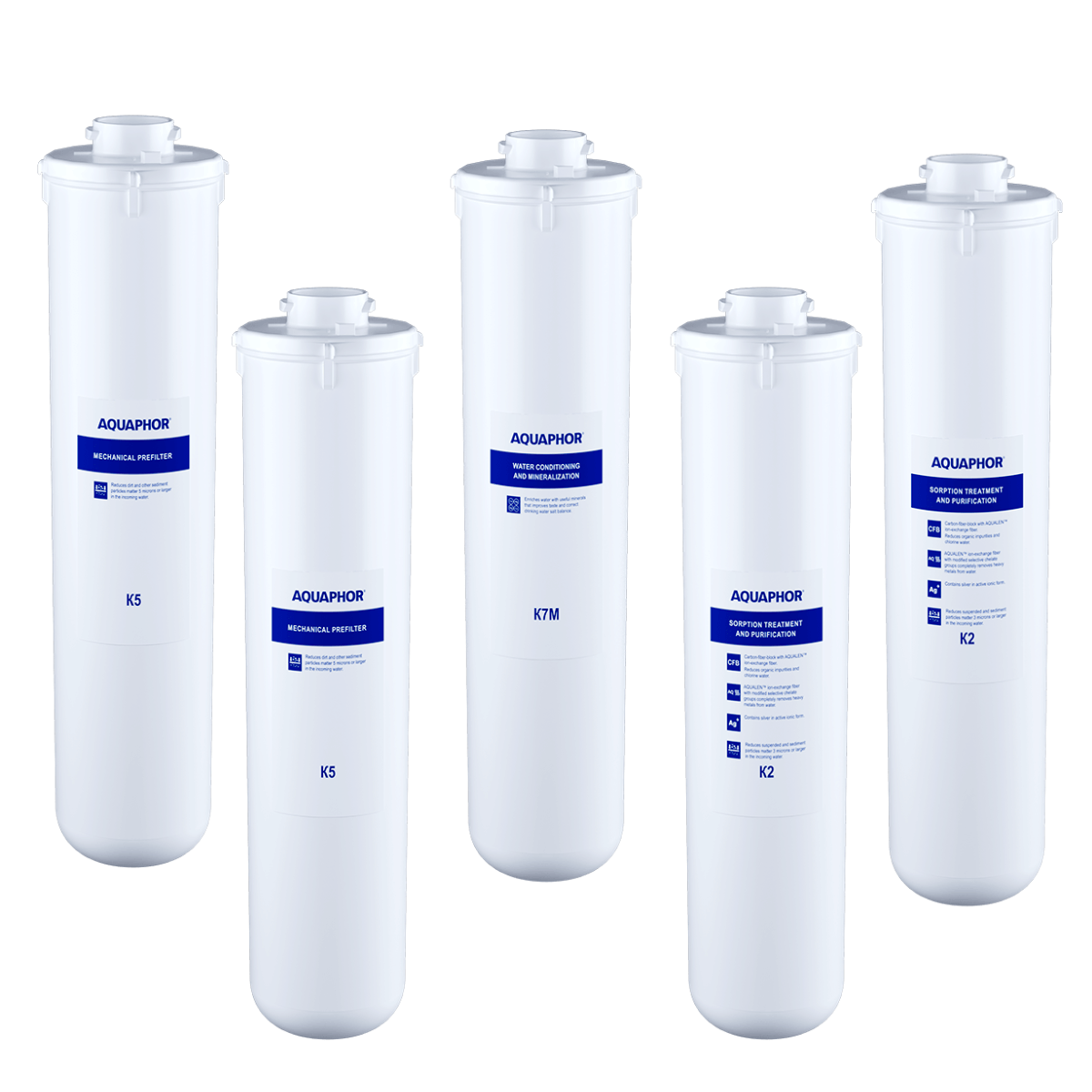 Zestaw roczny 5 wkładów do Aquaphor RO-101S Morion. Wkłady 2 x K5, 2 x K2, K7M.