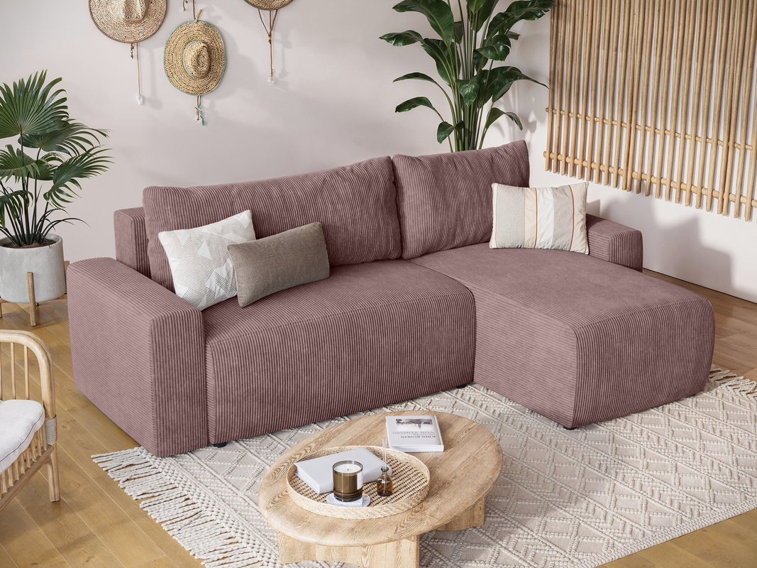 Rozkładana rogówka z funkcją spania do salonu PLUSH L pudrowy róż