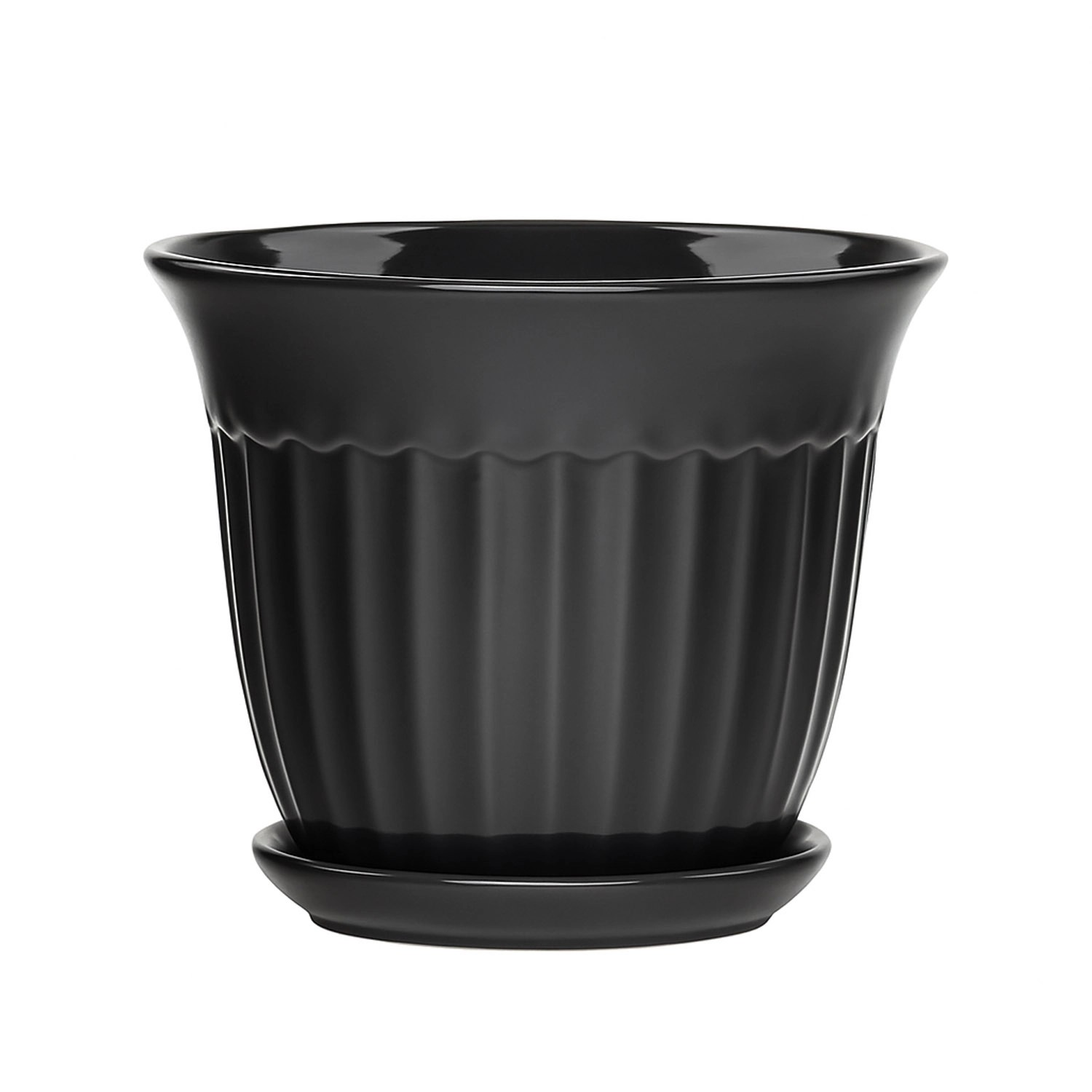 Doniczka z podstawką Xena atracyt połysk - 12 cm