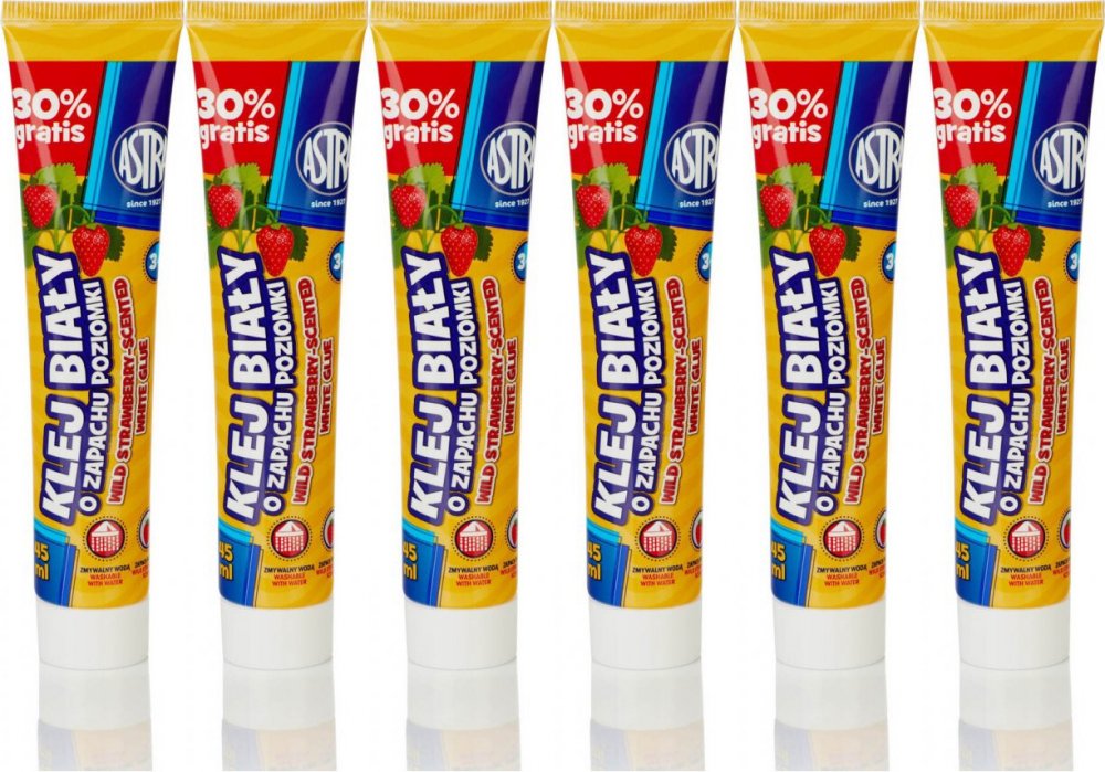 6x Klej w tubce Astra, 45ml, zapachowy, poziomka