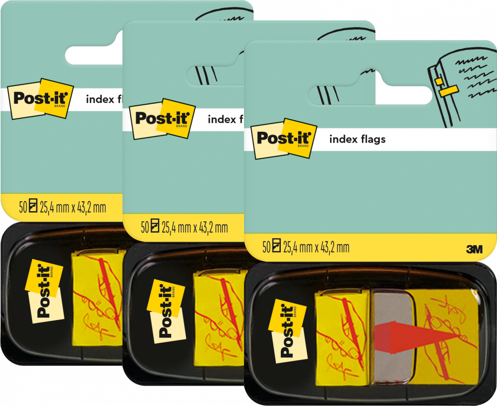 3x Zakładki samoprzylepne Post-it proste z nadrukiem "ręka+długopis" (podpisz tutaj)