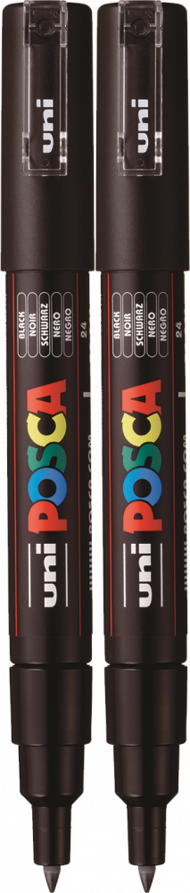 2x Marker Posca PC-1M, z farbą plakatową, okrągła, 0.7mm, czarny
