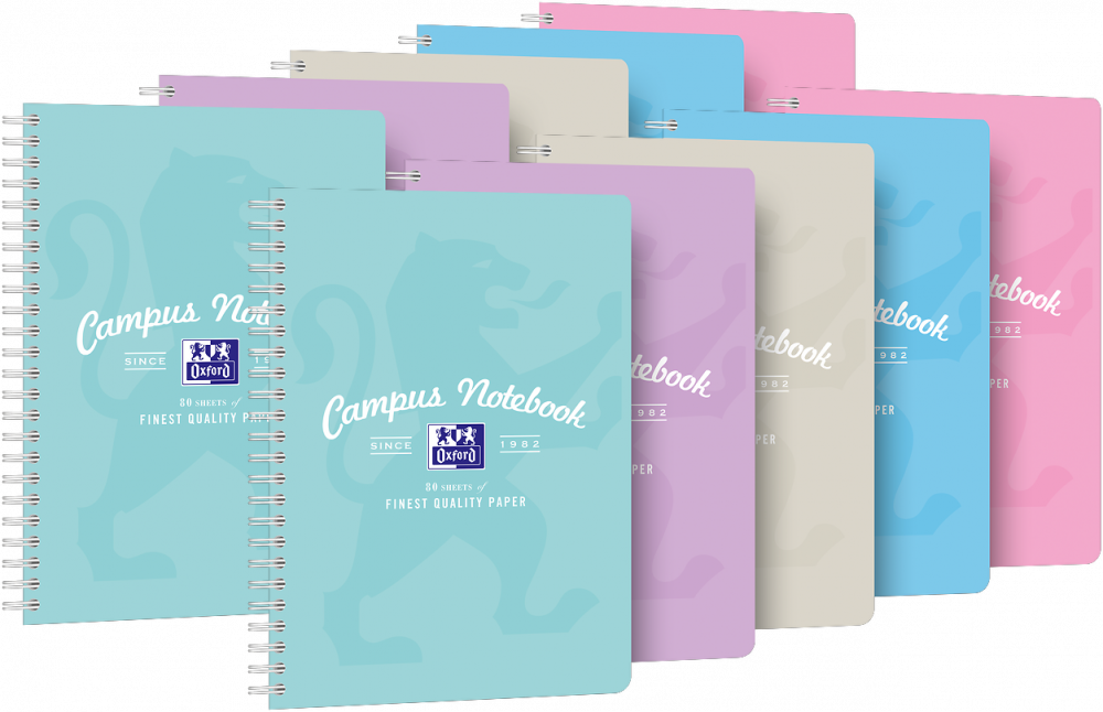 10x Kołonotatnik Oxford Campus Pastel, B5, w kratkę, 80 kartek, okładka kartonowa, mix kolorów pastelowych