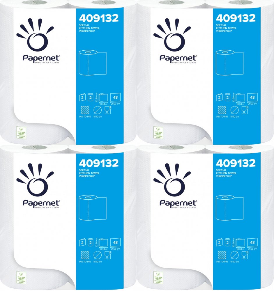 4x Ręcznik papierowy kuchenny Papernet, 2-warstwowy, w roli, 2x10.34m, 2 rolki, biały